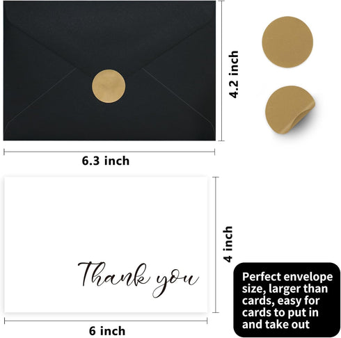 4x6 inch, 100 Pack 4 AZAZA Black Thank You Cards with Envelopes Bulk Thank You Notes Minimalistic Designs, Funeral