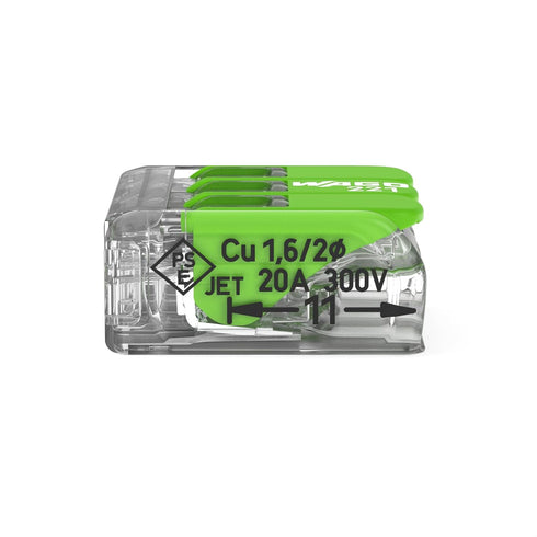WAGO 221-423 Splicing Connector Green Range, 3-Conductor with Levers for Solid, Stranded Conductors, 24-12 AWG (50