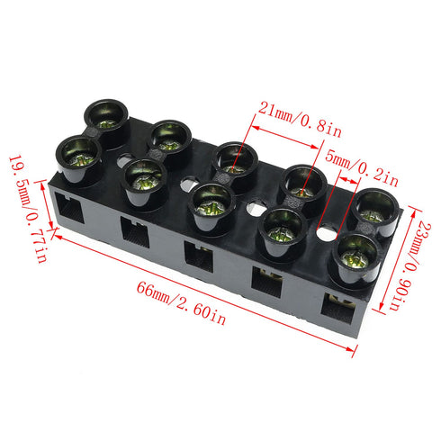RLECS 500V 20A 5 Position Double Row Screw Terminal Block, Black Electrical Barrier Terminal Strip