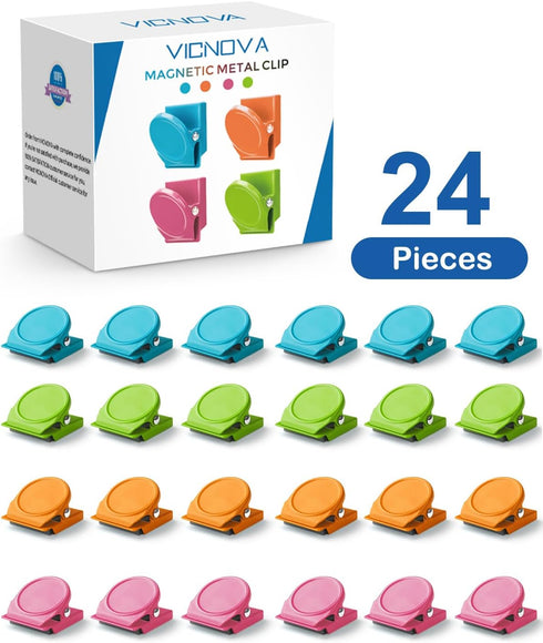 VICNOVA 24 Pieces Heavy Duty Magnetic Clips, Metal Chip Clips for Fridge, Whiteboard, Locker, Classroom Organization