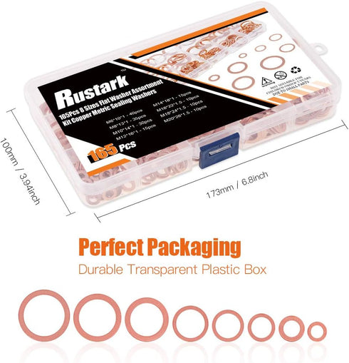 165 Pcs Copper Washer Assortment, 8 Sizes M6 M8 M10 M12 M14 M16 M18 M20 with Storage Case