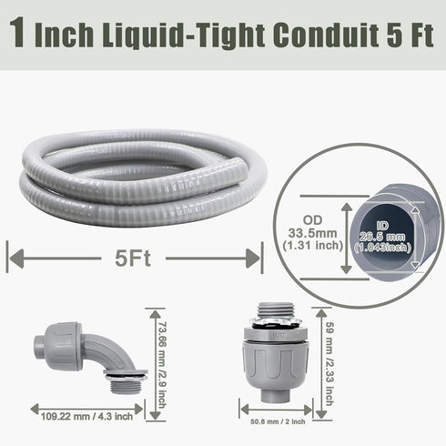 Feotech 1 Inch 5 1 1 FT Non Metallic Liquid-Tight Conduit and Connector Kit - Includes Straight and Angle Fittings