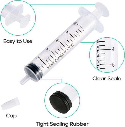 JOLLY PARTY 10ml Syringes 100 Pack Plastic Small Syringe with Tip Cap for Scientific Labs, Measurement, Refilling