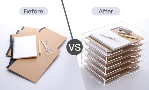 SANRUI Desk Organizer Tray, 2 Tier Acrylic Paper Organizer, Clear Letter Tray, Stackable Paper Sorter for Office Home