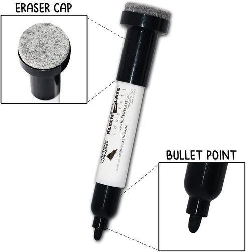 KleenSlate (12) Pack Large Black Dry Erase Markers with Eraser Cap, Round Point by KleenSlate