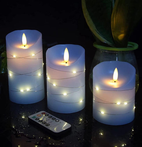 danip 3 11 24 Sky Blue LED Flameless Candle with Embedded Starlight String, LED Candles, Key Remote Control, Hour Timer