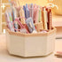 Desk Organizer, Pencil Pen Holder, 5 Compartments Desktop Stationary Storage Box, School Home Office, White+Pink