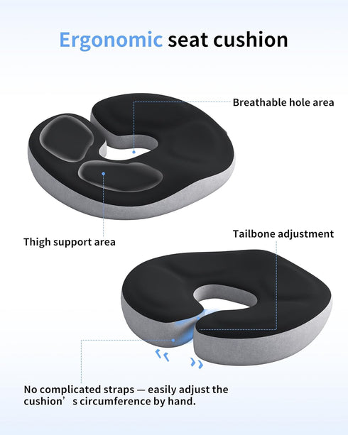 Auoketuo Tailbone Memory Foam Donut Seat Cushion, Y-Shaped Orthopedic Pillow for Hemorrhoid & Pain Relief, Sciatica