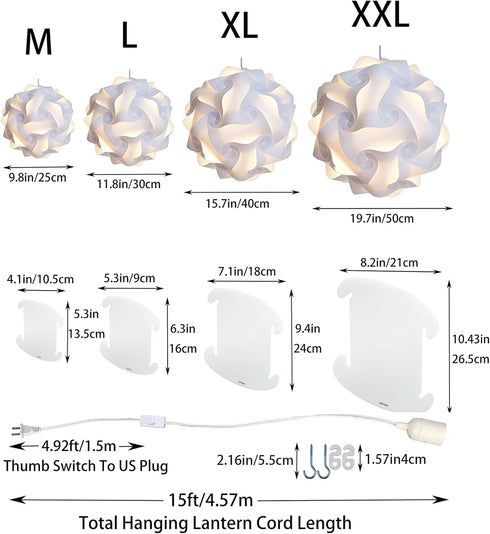 Lightingsky 15 L-12 inch) DIY IQ Jigsaw Puzzle Lamp Shade Ceiling Pendant Lampshade Kit with Feet Hanging Cord (White