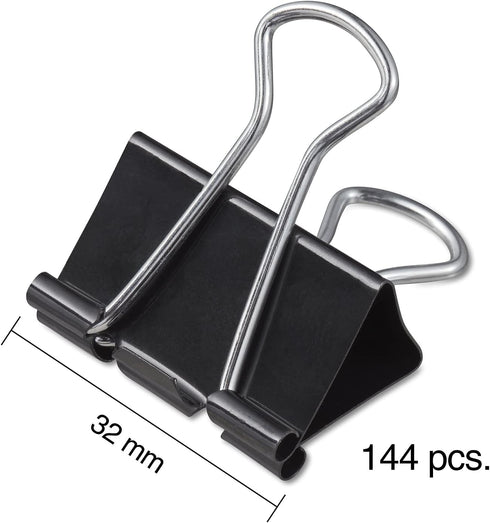 Staples 395200 Medium Binder Clips, Bulk Pack, Black, 1 1/4-Inch Size, 144/Pk