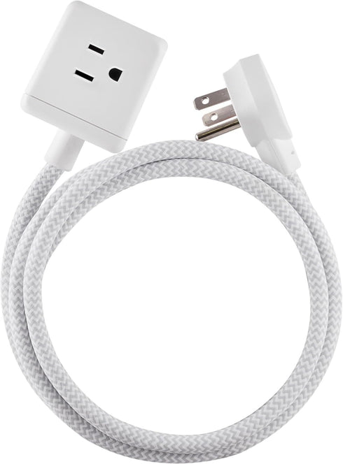 Cordinate Cube Extension Cord, 5 Ft, 3-Outlet Flat Plug, 3 Prong, 2 USB Ports, Braided, Gray/White, 55355
