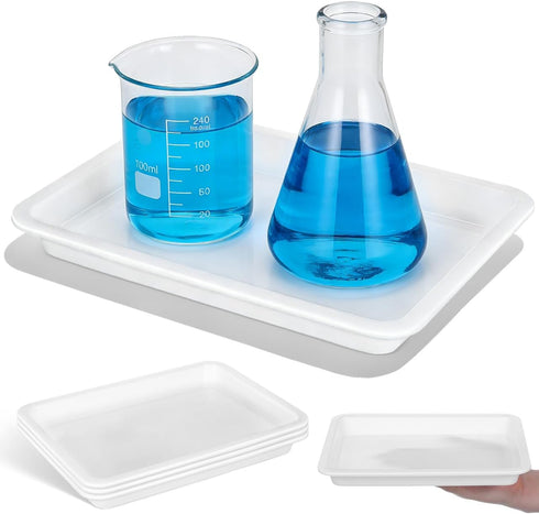 4 Pack 9.7 7.3 Inch GLEAVI Lab Trays Plastic, Acid and Alkali Resistant Chemical Reagent Containment Pan, Leak-Proof