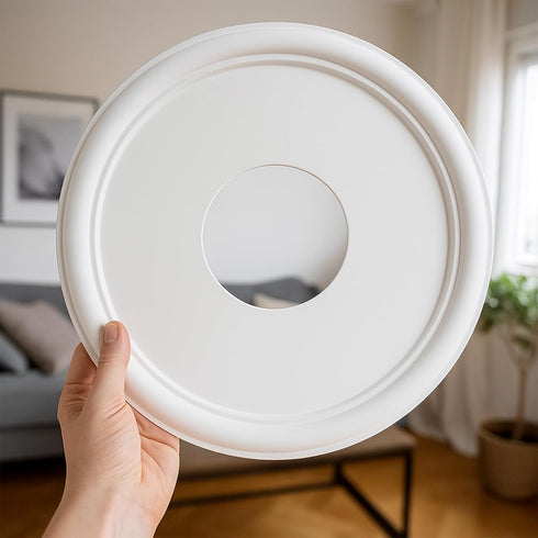 Xosjska 13"OD 4"ID 1"P 10.25 inch White Molded PU Ceiling Medallion for Light Fixtures Ceiling Crest Ceilings Fan