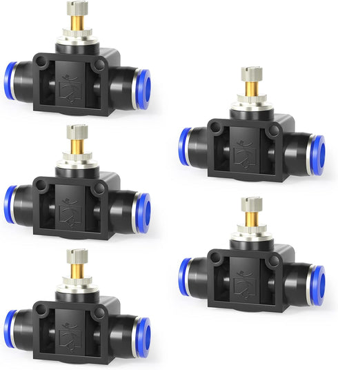 TAILONZ PNEUMATIC Air Flow Control Valve with Push-to-Connect Fitting, 6MM Tube OD SCF-6 (Pack of 5)