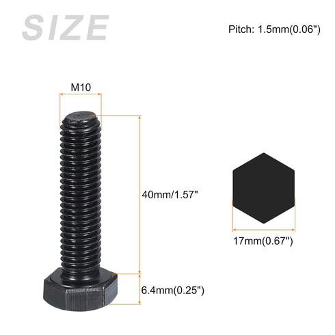 Hex Bolts 10Pcs (M10-1.5x40mm), 8.8 Grade Carbon Steel Fully Threaded Black Oxide Hex Head Screw for Furniture Repair