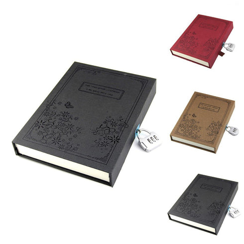 A5 80Gsm 10PCS RayLineDo Black Vintage Hard Cover Jounrnal Dairy Notebook Ruled With Hard Gift Box And Code Lock