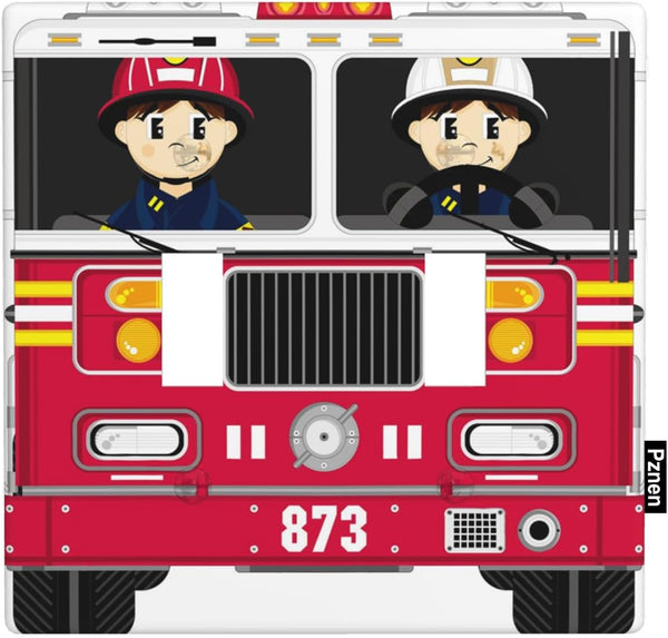 Cute Cartoon Fire Truck Light Switch Cover, Male and Female Firefighters 2-Gang Toggle Wall Plate for Teen Room