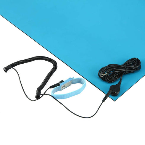 MWRF ESD Mat Kit with Wrist Strap and Grounding Cord - 18" x 30", Blue