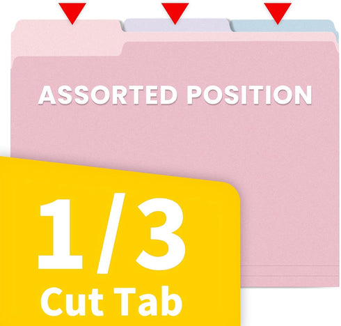 SUNEE File Folders, Letter Size, 10 Pastel Colors, 100 Pack Manila Folders, 1/3-Cut Tabs for Documents