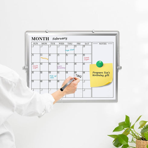Dry Erase White Board, 16 x 12 inches Double-Sided Magnetic Monthly Planner with Stand for Kitchen, School
