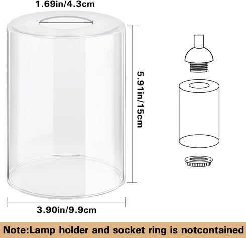 1PCS L3.9" H5.91" Round Glass Lamp Shade, x Clear Glass Lamp Shade Cover for Vanity Light Fixtures Floor Lamp