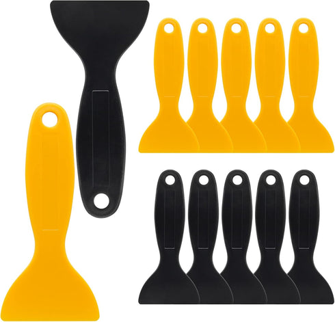 12pcs Plastic Spatula Scraper, Putty Scraper Air Bubble Remover, Paint Scraper Cleaner for Decal, Grout Removal (Black,
