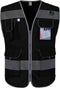 TCCFCCT Black Safety Vest for Men Women, Large, 9 Pockets, High Visibility, Reflective, Meets ANSI/ISEA Standards