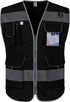 TCCFCCT Black Safety Vest for Men Women, Large, 9 Pockets, High Visibility, Reflective, Meets ANSI/ISEA Standards