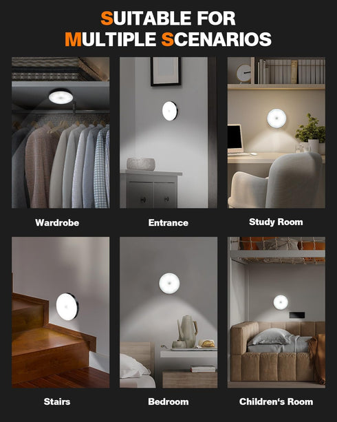 3 Dimmable, Motion Sensor Night Light Rechargeable, Magnetic Puck Lights, Modes & Motion Sensor Stair Lights Indoor