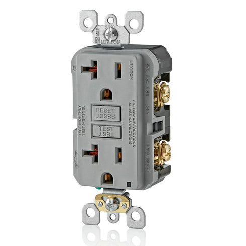 Leviton GFCI Outlet, 20 Amp, Self Test, Non Tamper-Resistant with LED Indicator Light, Protection from Electric Shock and Electrocution, GFNT2-GY, Gray