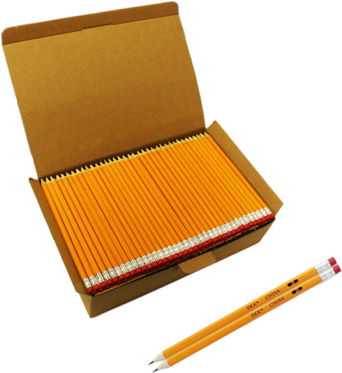 SKKSTATIONERY 200 Count Pre-sharpened #2 Pencils, 2 HB Lead Bulk Box Pencil, Pencils No. 2, Yellow Pencils with Erasers, number 2 pencils for classroom office Supplies, Writing, Drawing and Sketching by SKKSTATIONERY