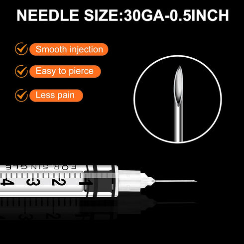 40 Pack 1ml Syringes with Needle-30Ga 0.5 Inch, Individually Sealed Packaging