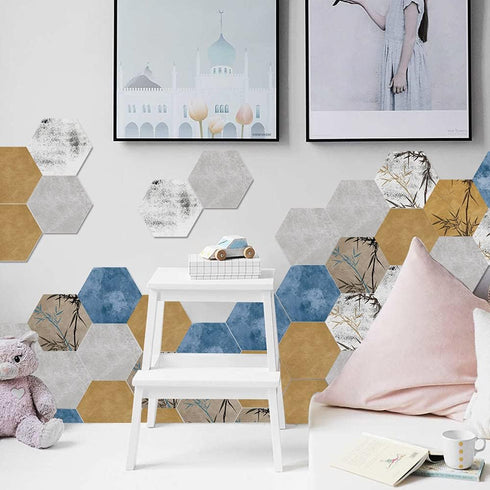10 Pcs Hexagon Non-Slip Floor Stickers for Home Decor, Peel and Stick Self-Adhesive Wall Sticker, 7.9x9.1inch