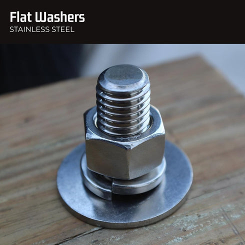 100 Bulk Pack Stainless Steel Flat Washer by Bolt Dropper - Metal Washers for Bolts - 1/4" Inside Diameter, 5/8"