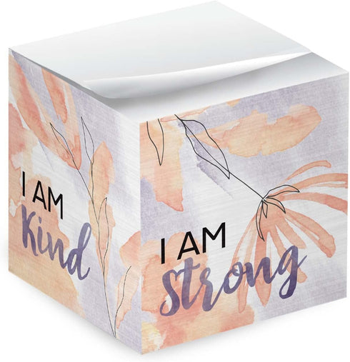 Floral Affirmation Sticky Note Cube - 600 Sheets, 2.75" Memo Block Printed on 4 Sides, Four Empowering Messages