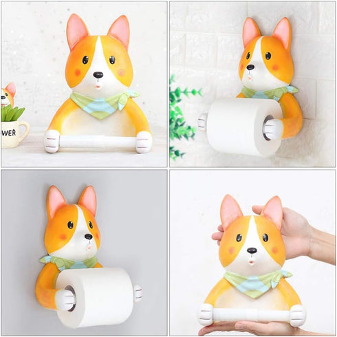 1pc Cabilock Corgi Design Toilet Tissue Rack Hanger Cute Animal Wall Shelf for Bathroom Storage Space-Saving Tissue