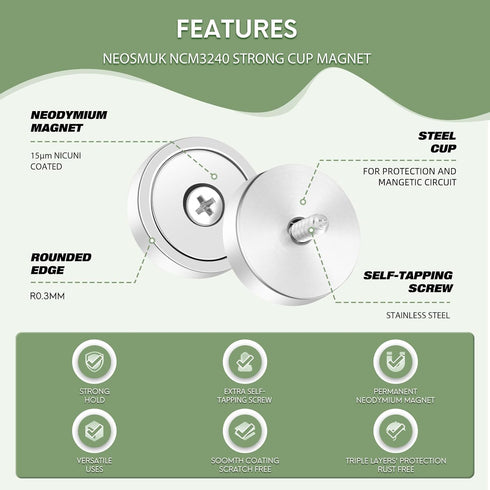 Screws,130lbs+ Countersunk 10 Pack Neosmuk Magnets with Heavy Duty Rare Earth Neodymium Mounting Magnets with Holes
