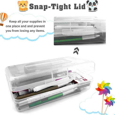 Large Capacity Pencil Box, 1 Pack Clear Plastic Pencil Case with Snap-tight Lid, Stackable Design