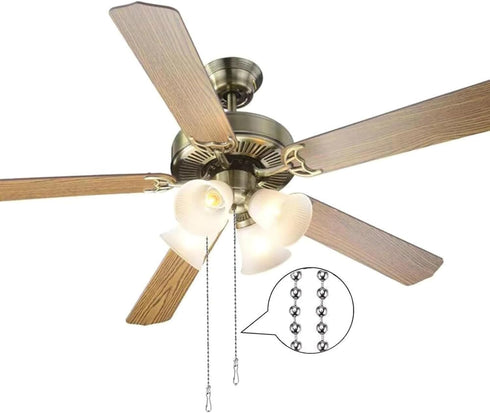2pcs Silver Ceiling Fan Pull Chain, Rustproof Beaded Extension Chains for Light Bulb, 3.3 Feet Metal Accessories