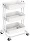 Pipishell 3 Tier Heavy-Duty Metal Rolling Utility Cart, Multifunctional Mesh Storage with 2 Lockable Wheels (White)