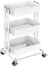 Pipishell 3 Tier Heavy-Duty Metal Rolling Utility Cart, Multifunctional Mesh Storage with 2 Lockable Wheels (White)