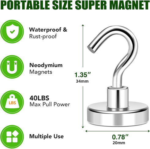 MIKEDE Heavy Duty Magnetic Hooks, 40lbs Earth Magnets with Rust Proof Metal Hooks for Classroom and Outdoor