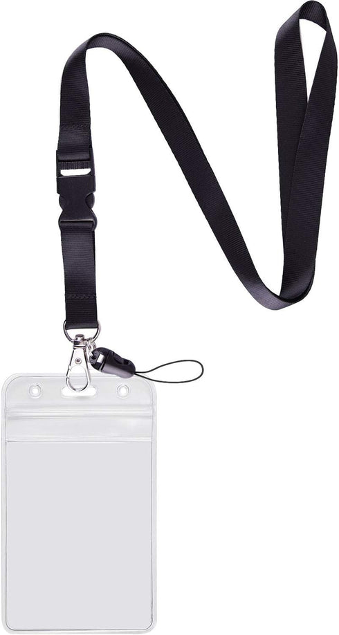 YOUOWO Clear ID Badge Holder Vertical with Black Lanyards, Detachable Buckle Safety Lanyard