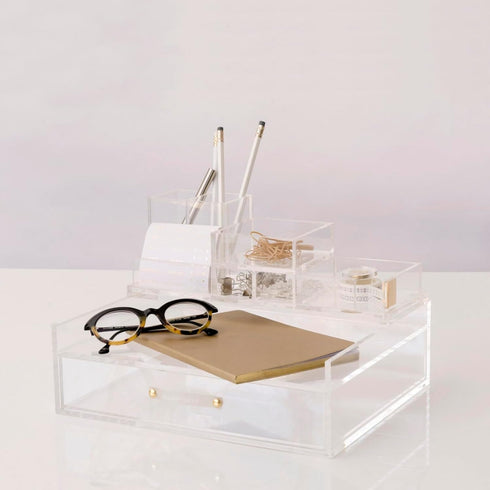 RUSSELL+HAZEL Acrylic Bloc Tape Dispenser, Clear, 4” x 4” x 1.5”, Gold, (32025)