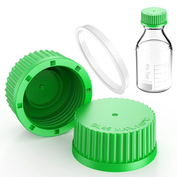 5pcs GL45 Screw Caps with Pouring Ring for 45mm Laboratory Glass Bottles, Polypropylene, Green