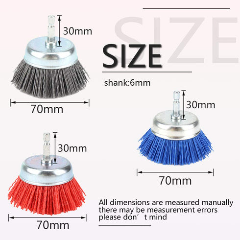 3inch Nylon Drill Brush Nylon Abrasive Cup Brush - 1/4 Hex Inch Shank Grit 240 for Rust Removal