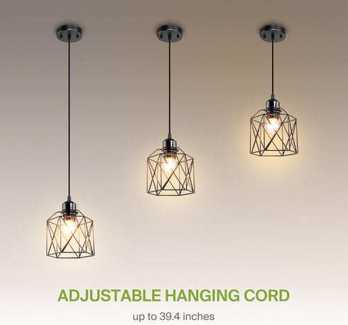 1xE26 120V 2 Pack ASD Black Pendant Light Fixture - ETL Modern Pendant Lights Kitchen Island, Industrial Hallway
