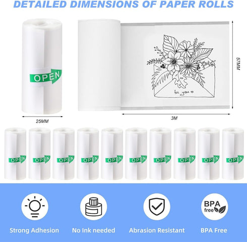 YSYONM 10 57 25mm Rolls Mini Thermal Printer Sticker Paper x Self-Adhesive for Mini Printer Sticker Maker Instant