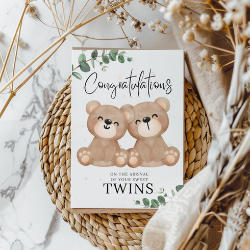 Congratulations Twins Greeting Card - New Baby Announcement