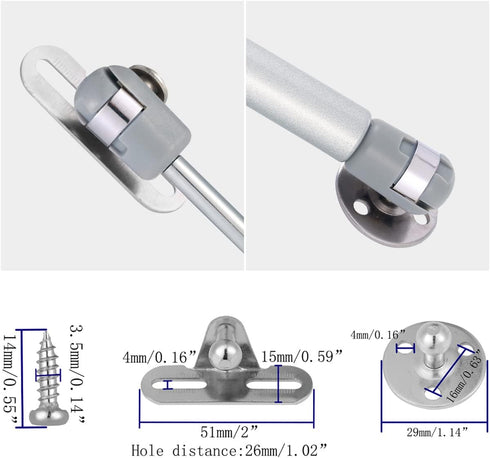 jing 20N Hydraulic Support Cabinet Hinge, Set of 4, 6 Inch Length, Soft Close Lid Supports & Buffer Gas Spring
